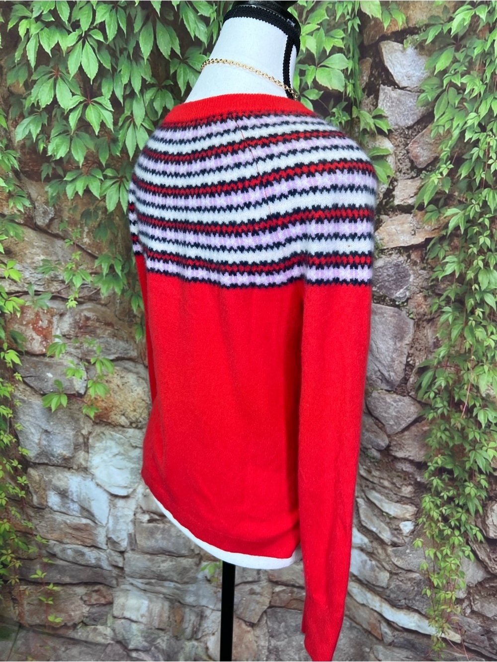 J. CREW Red Classic Prep Fair Isle Nordic Pure Cashmere Pullover Sweater, S - Picture 9 of 10